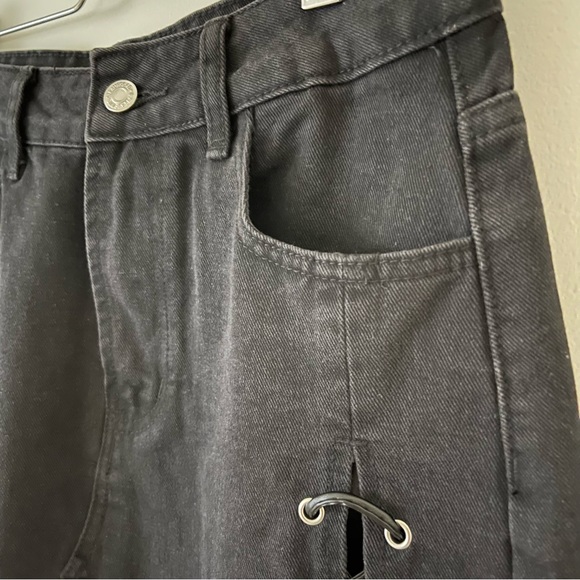 Lace Up Black Denim Skirt, S= US 4 - Picture 7 of 14
